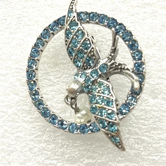 Bird Blue Brooch Crystal Flight Pearl Drop Pilgrim Danish Design SKANDERBORG - Picture 7 of 8